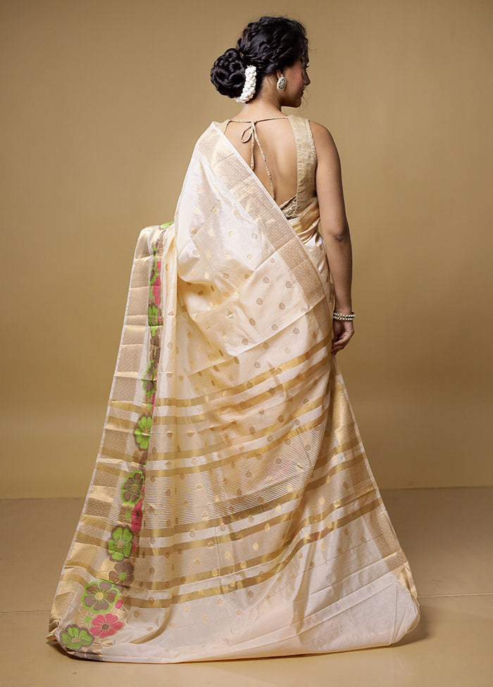 Cream Dupion Silk Saree With Blouse Piece