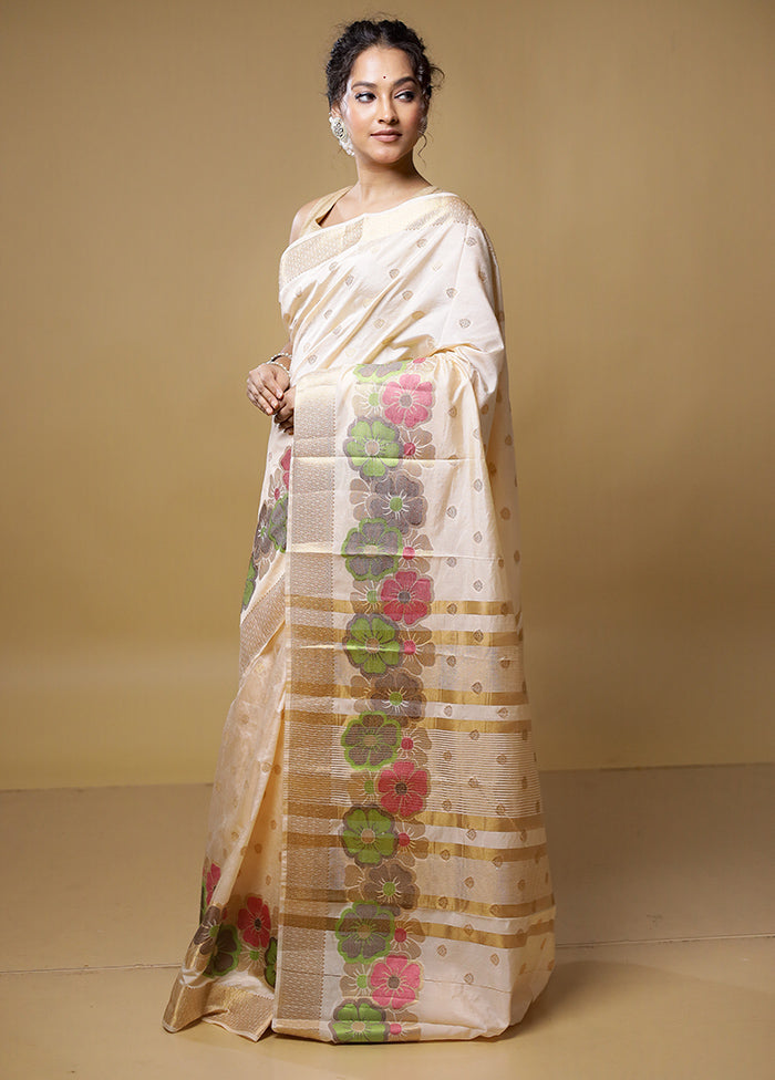 Cream Dupion Silk Saree With Blouse Piece