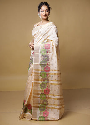 Cream Dupion Silk Saree With Blouse Piece