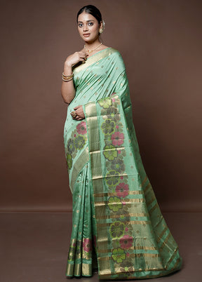 Green Dupion Silk Saree With Blouse Piece