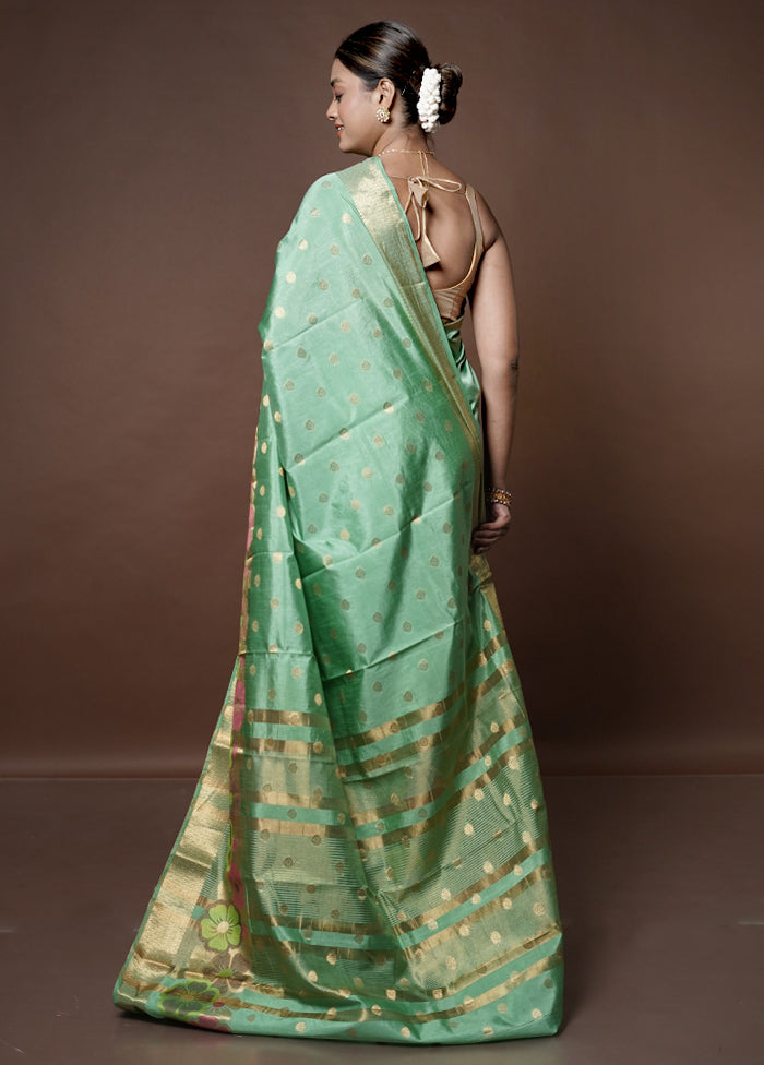 Green Dupion Silk Saree With Blouse Piece