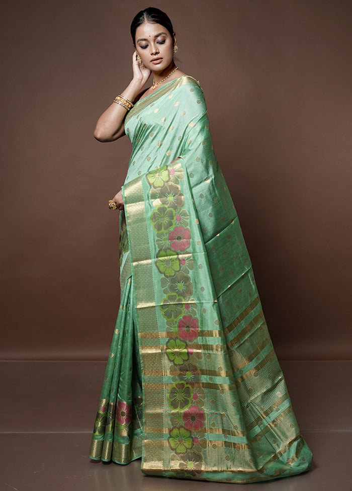 Green Dupion Silk Saree With Blouse Piece