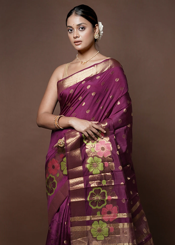 Purple Dupion Silk Saree With Blouse Piece