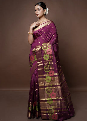 Purple Dupion Silk Saree With Blouse Piece