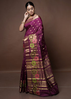 Purple Dupion Silk Saree With Blouse Piece