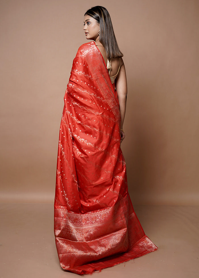 Red Dupion Silk Saree With Blouse Piece