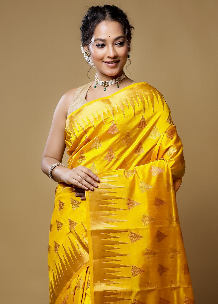 Yellow Dupion Silk Saree With Blouse Piece