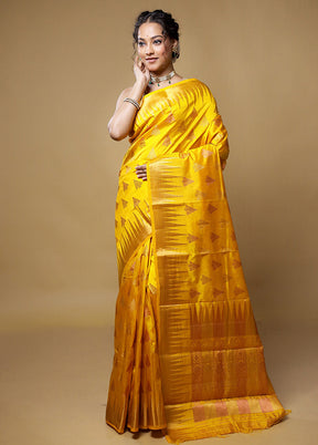 Yellow Dupion Silk Saree With Blouse Piece