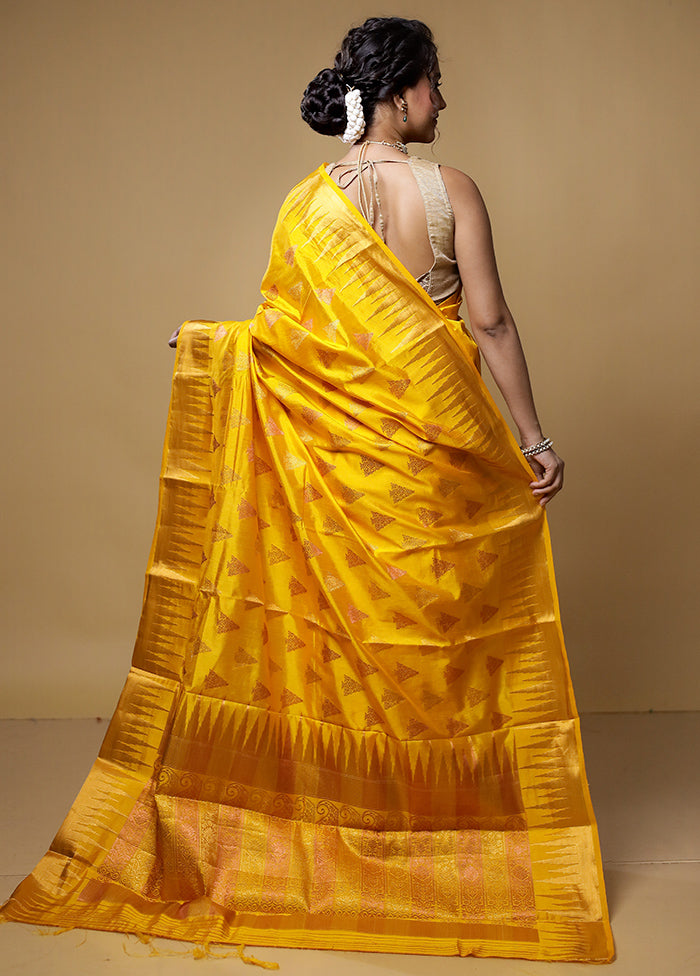 Yellow Dupion Silk Saree With Blouse Piece