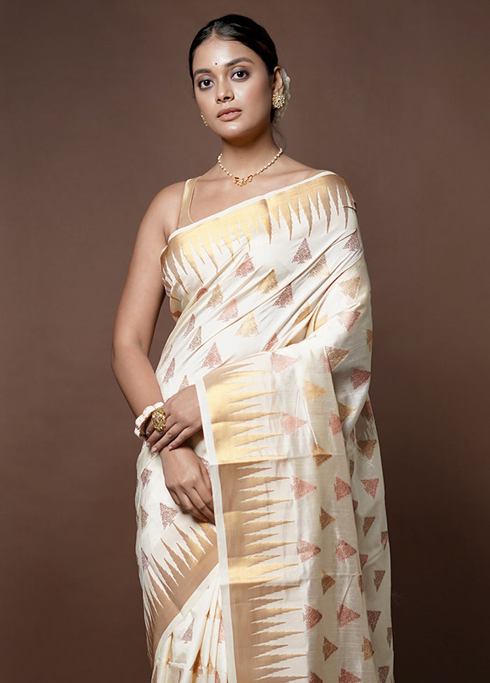 Cream Dupion Silk Saree With Blouse Piece