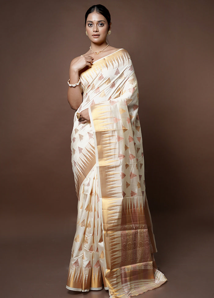 Cream Dupion Silk Saree With Blouse Piece