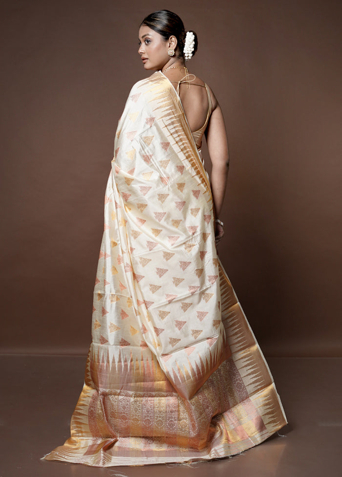 Cream Dupion Silk Saree With Blouse Piece