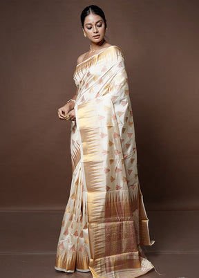 Cream Dupion Silk Saree With Blouse Piece