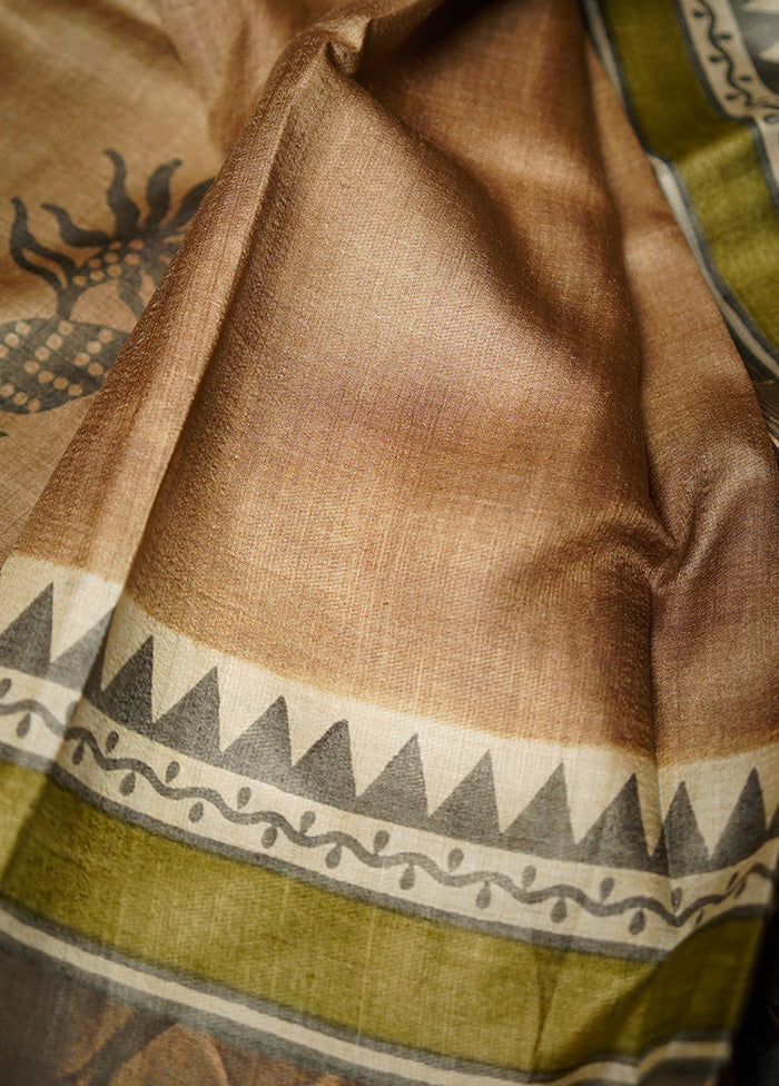 Brown Tussar Pure Silk Saree With Blouse Piece - Indian Silk House Agencies