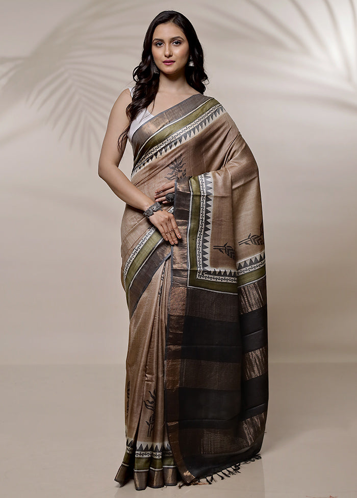 Brown Tussar Pure Silk Saree With Blouse Piece - Indian Silk House Agencies