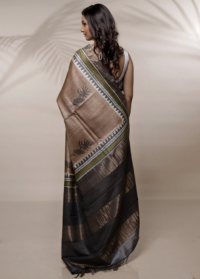 Brown Tussar Pure Silk Saree With Blouse Piece - Indian Silk House Agencies