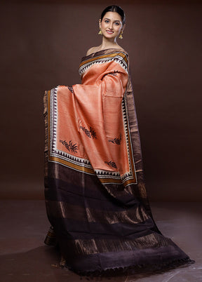 Peach Tussar Pure Silk Saree With Blouse Piece - Indian Silk House Agencies