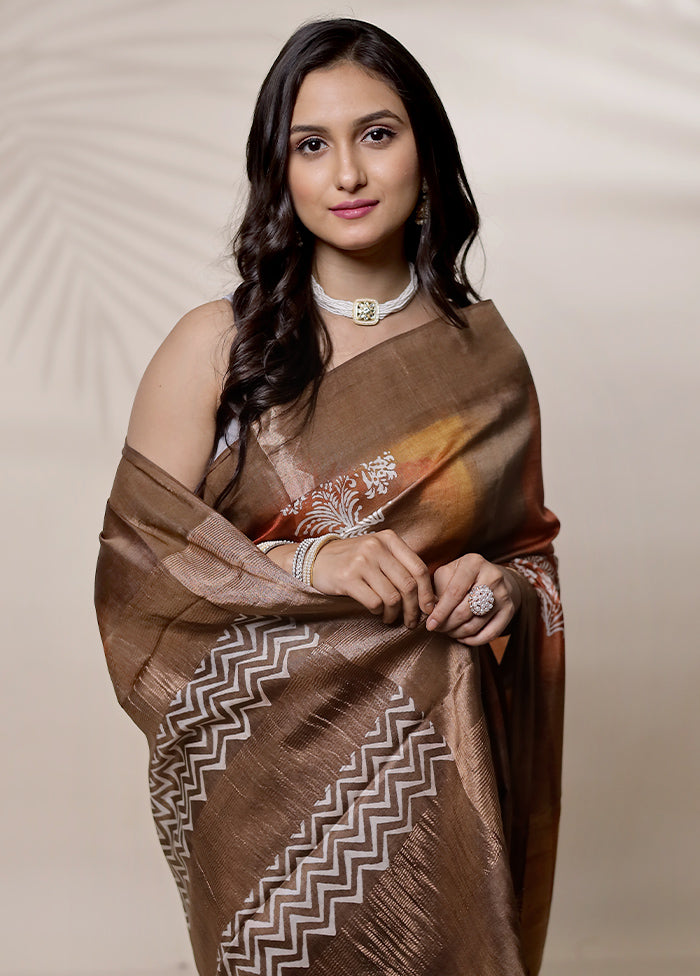 Peach Tussar Pure Silk Saree With Blouse Piece - Indian Silk House Agencies