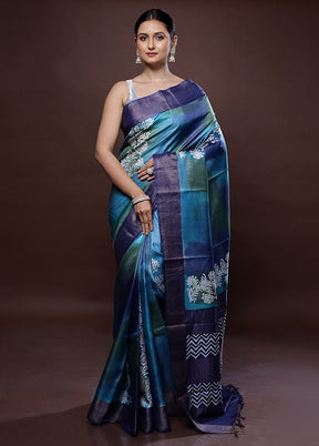 Blue Tussar Pure Silk Saree With Blouse Piece - Indian Silk House Agencies