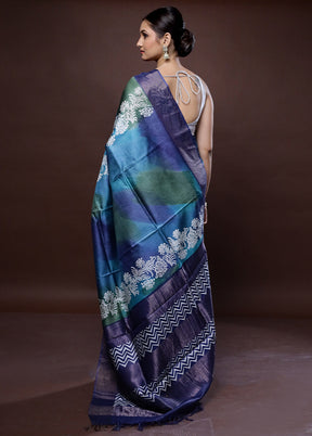 Blue Tussar Pure Silk Saree With Blouse Piece - Indian Silk House Agencies