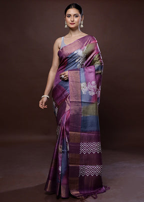 Purple Tussar Pure Silk Saree With Blouse Piece - Indian Silk House Agencies