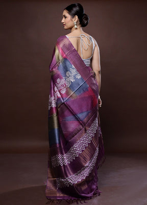 Purple Tussar Pure Silk Saree With Blouse Piece - Indian Silk House Agencies