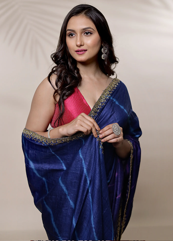 Blue Tussar Pure Silk Saree With Blouse Piece - Indian Silk House Agencies