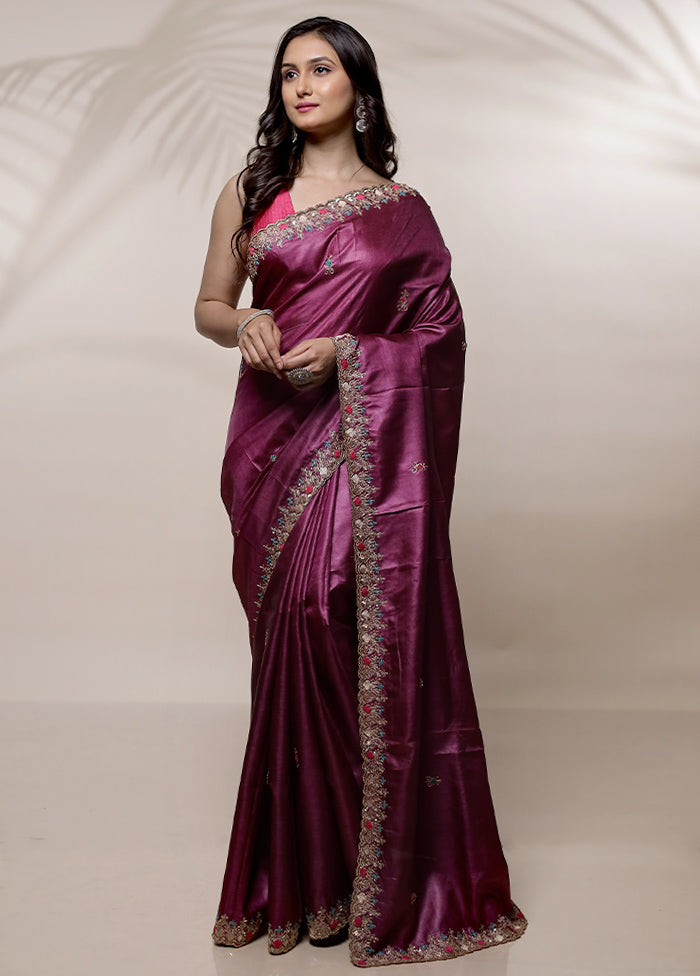 Purple Tussar Pure Silk Saree With Blouse Piece - Indian Silk House Agencies