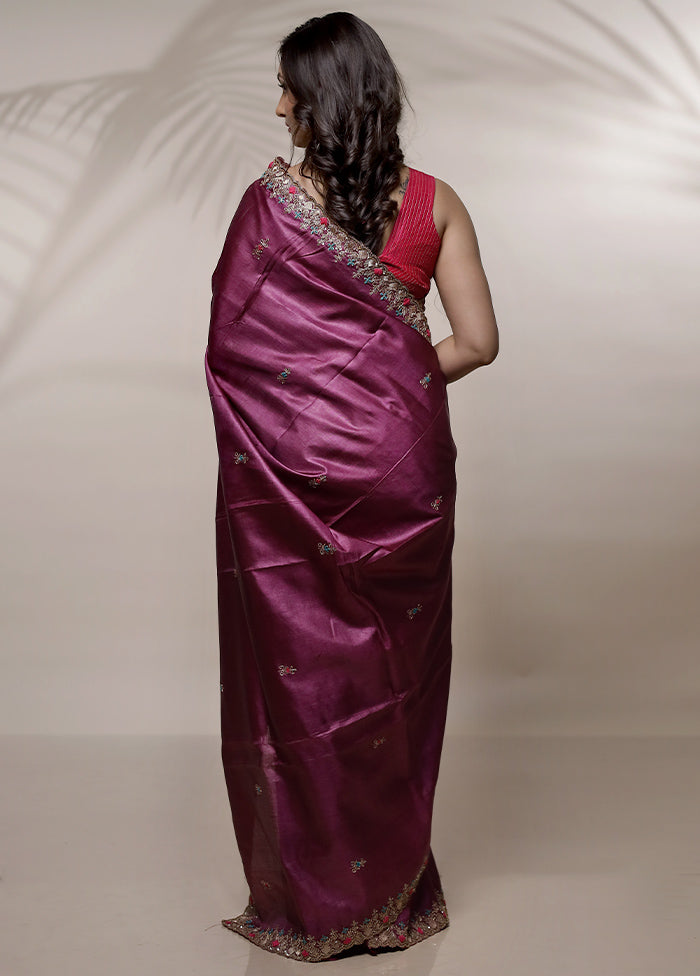 Purple Tussar Pure Silk Saree With Blouse Piece - Indian Silk House Agencies