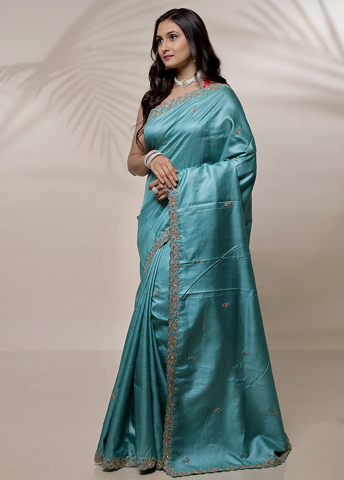 Green Tussar Pure Silk Saree With Blouse Piece - Indian Silk House Agencies