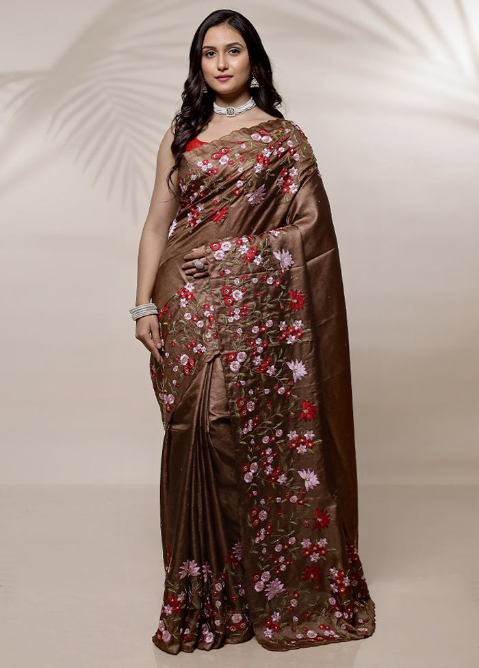 Brown Tussar Pure Silk Saree With Blouse Piece - Indian Silk House Agencies