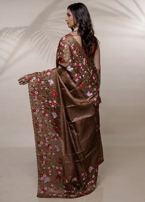 Brown Tussar Pure Silk Saree With Blouse Piece - Indian Silk House Agencies