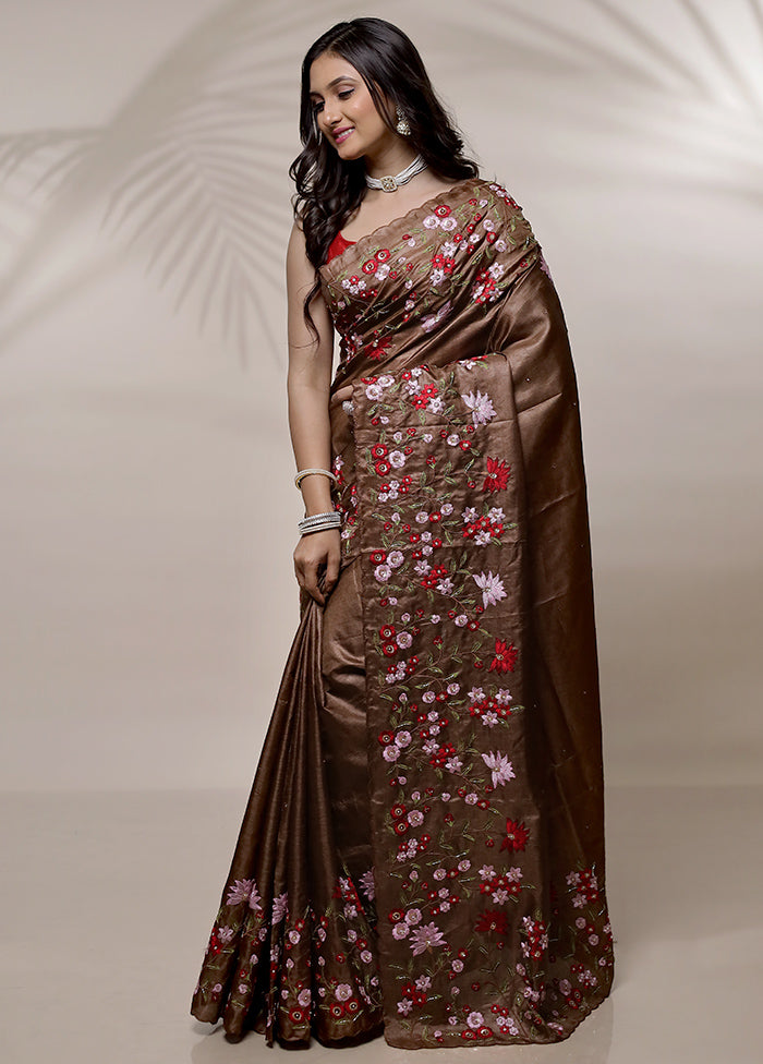 Brown Tussar Pure Silk Saree With Blouse Piece - Indian Silk House Agencies