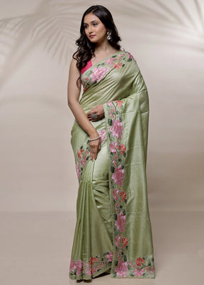 Green Tussar Pure Silk Saree With Blouse Piece - Indian Silk House Agencies