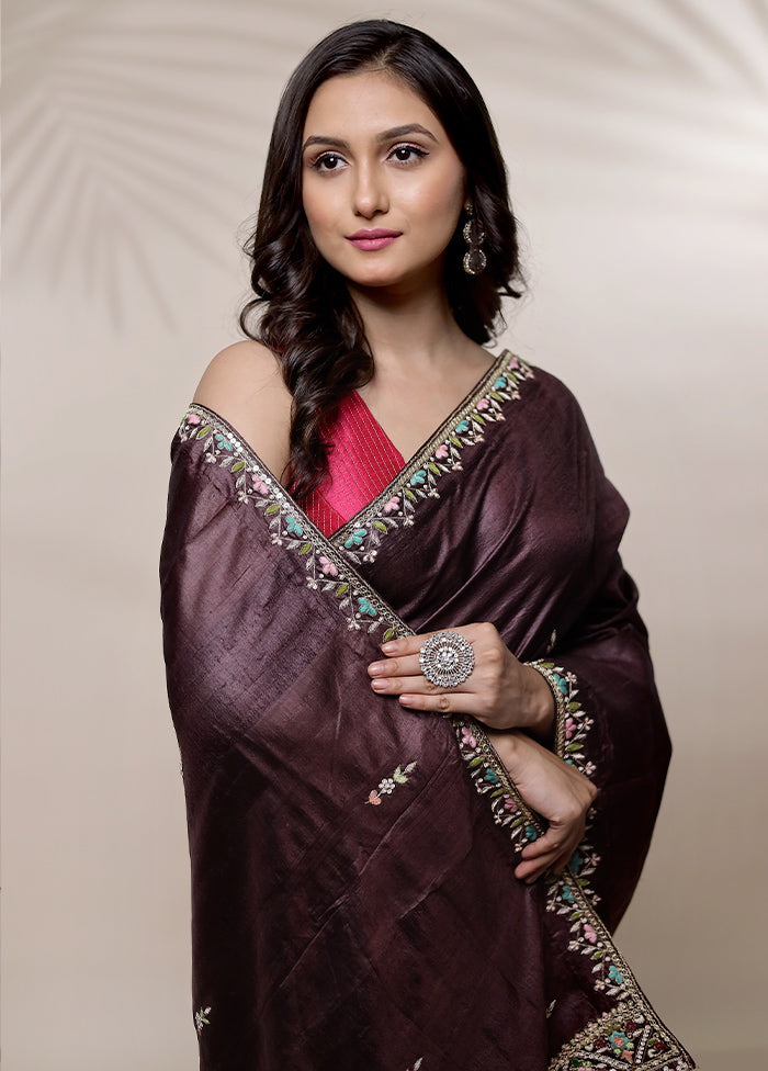 Purple Tussar Pure Silk Saree With Blouse Piece - Indian Silk House Agencies