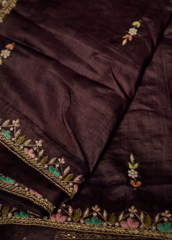 Purple Tussar Pure Silk Saree With Blouse Piece - Indian Silk House Agencies