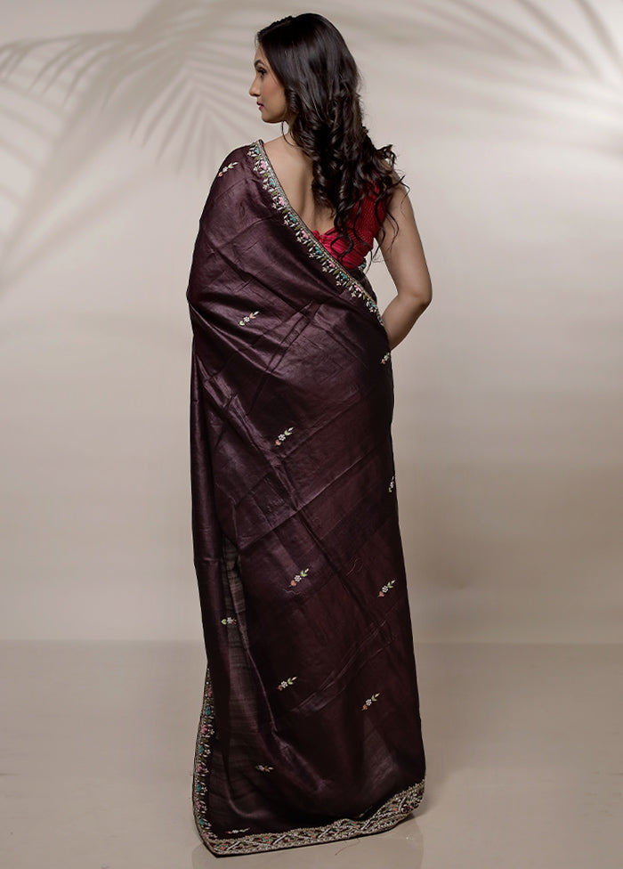 Purple Tussar Pure Silk Saree With Blouse Piece - Indian Silk House Agencies