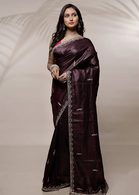 Purple Tussar Pure Silk Saree With Blouse Piece - Indian Silk House Agencies