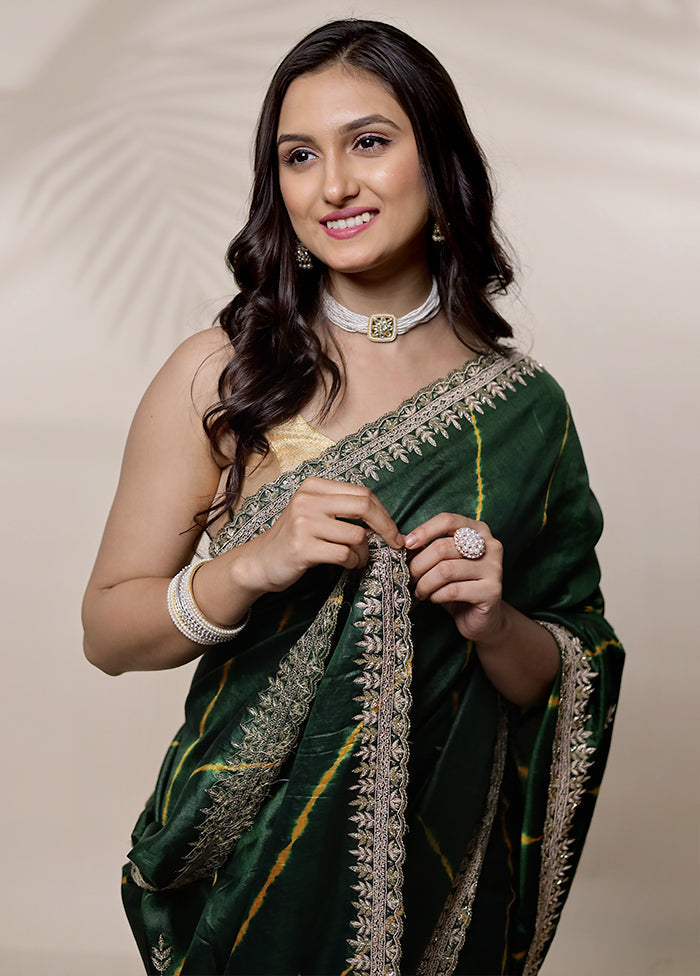 Green Tussar Pure Silk Saree With Blouse Piece - Indian Silk House Agencies