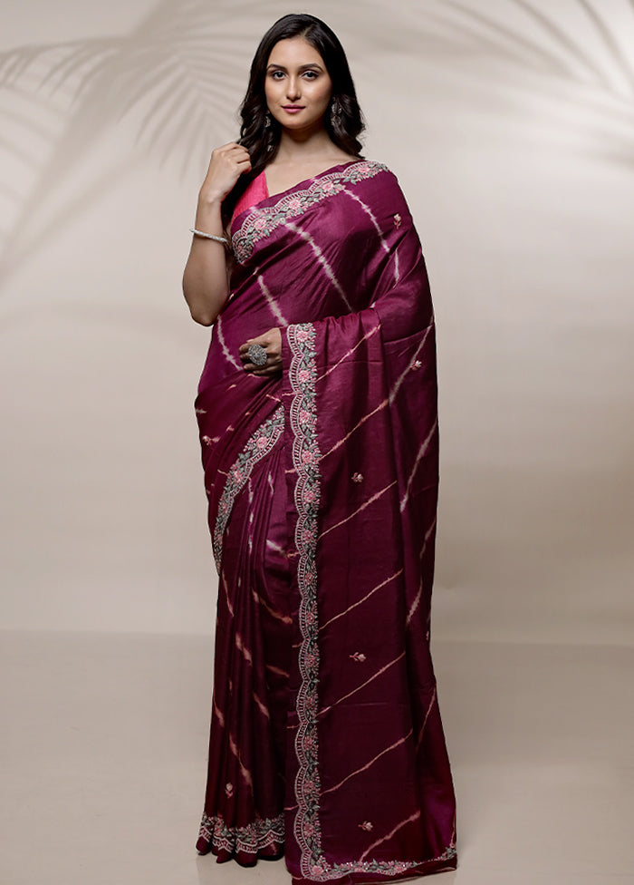 Pink Tussar Pure Silk Saree With Blouse Piece - Indian Silk House Agencies