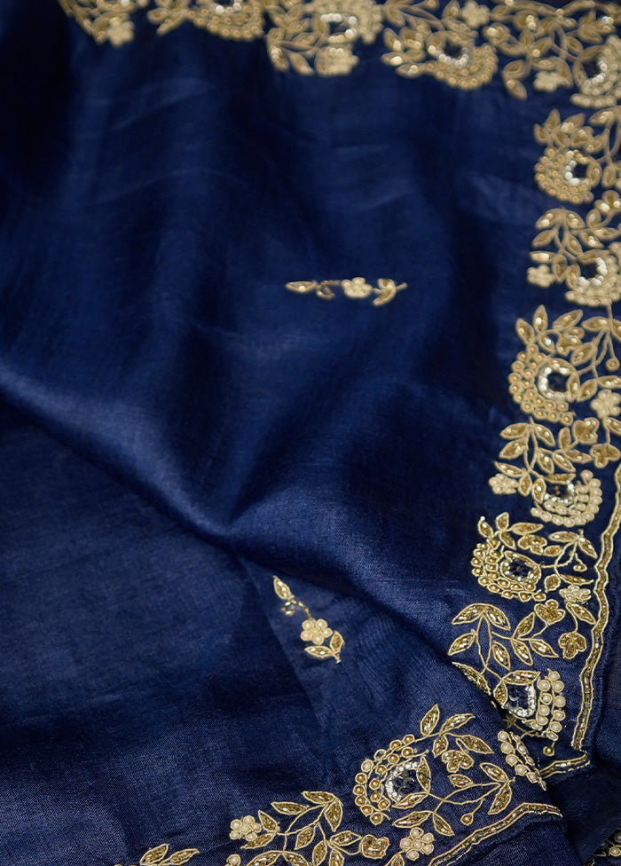 Blue Tussar Pure Silk Saree With Blouse Piece - Indian Silk House Agencies