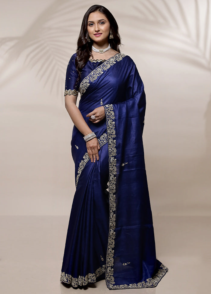 Blue Tussar Pure Silk Saree With Blouse Piece - Indian Silk House Agencies