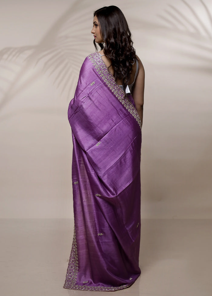 Purple Tussar Pure Silk Saree With Blouse Piece - Indian Silk House Agencies