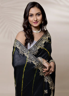 Black Tussar Pure Silk Saree With Blouse Piece - Indian Silk House Agencies