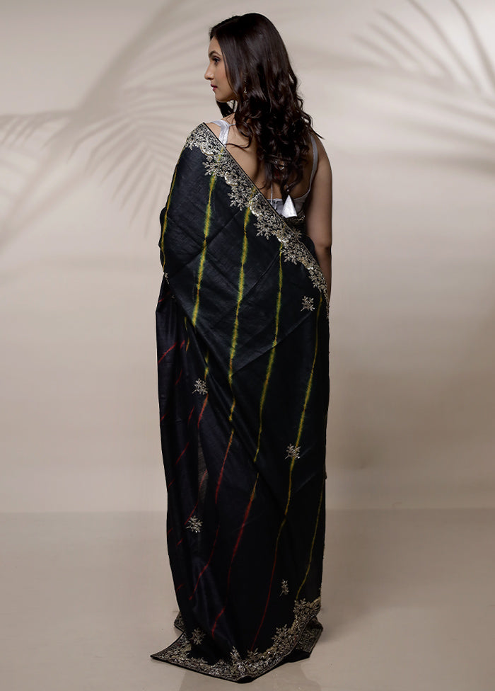 Black Tussar Pure Silk Saree With Blouse Piece - Indian Silk House Agencies