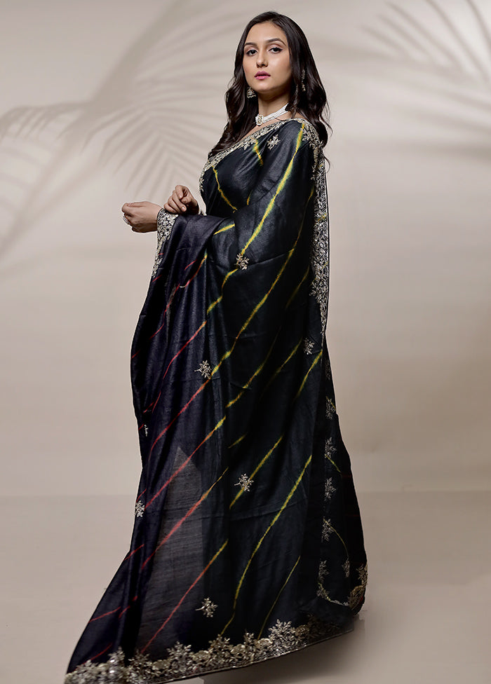 Black Tussar Pure Silk Saree With Blouse Piece - Indian Silk House Agencies