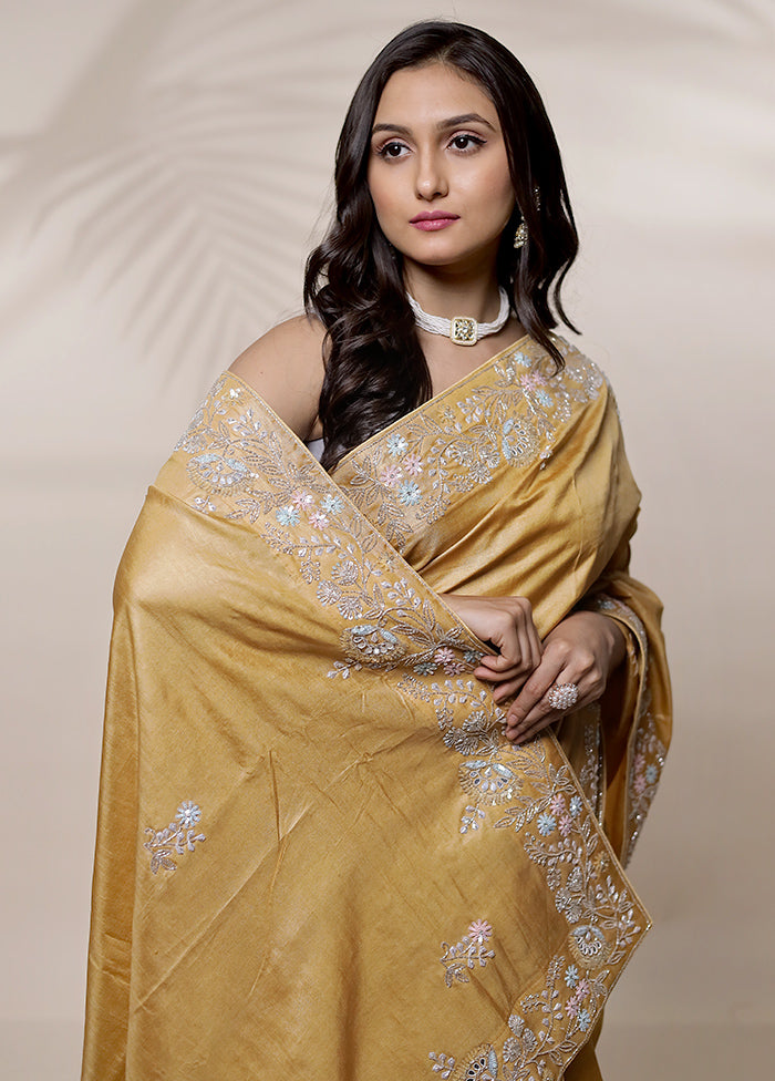 Yellow Tussar Pure Silk Saree With Blouse Piece - Indian Silk House Agencies