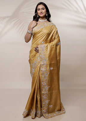 Yellow Tussar Pure Silk Saree With Blouse Piece - Indian Silk House Agencies