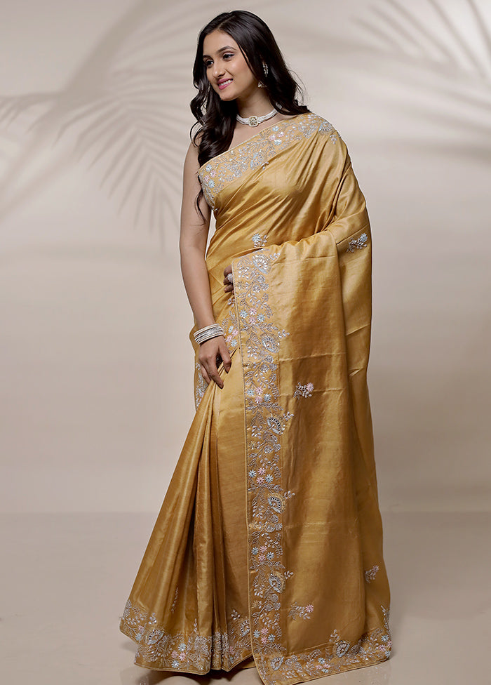 Yellow Tussar Pure Silk Saree With Blouse Piece - Indian Silk House Agencies