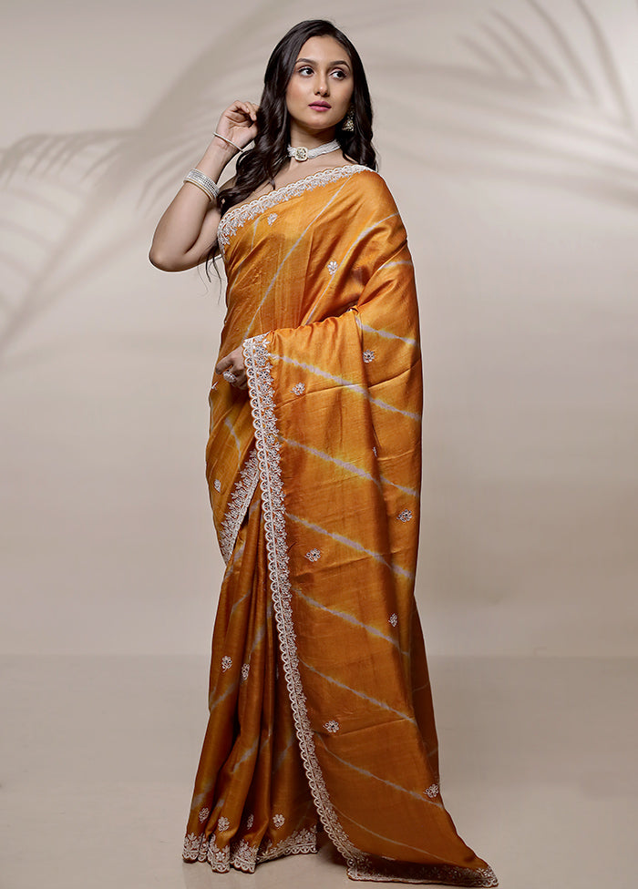 Orange Tussar Pure Silk Saree With Blouse Piece - Indian Silk House Agencies